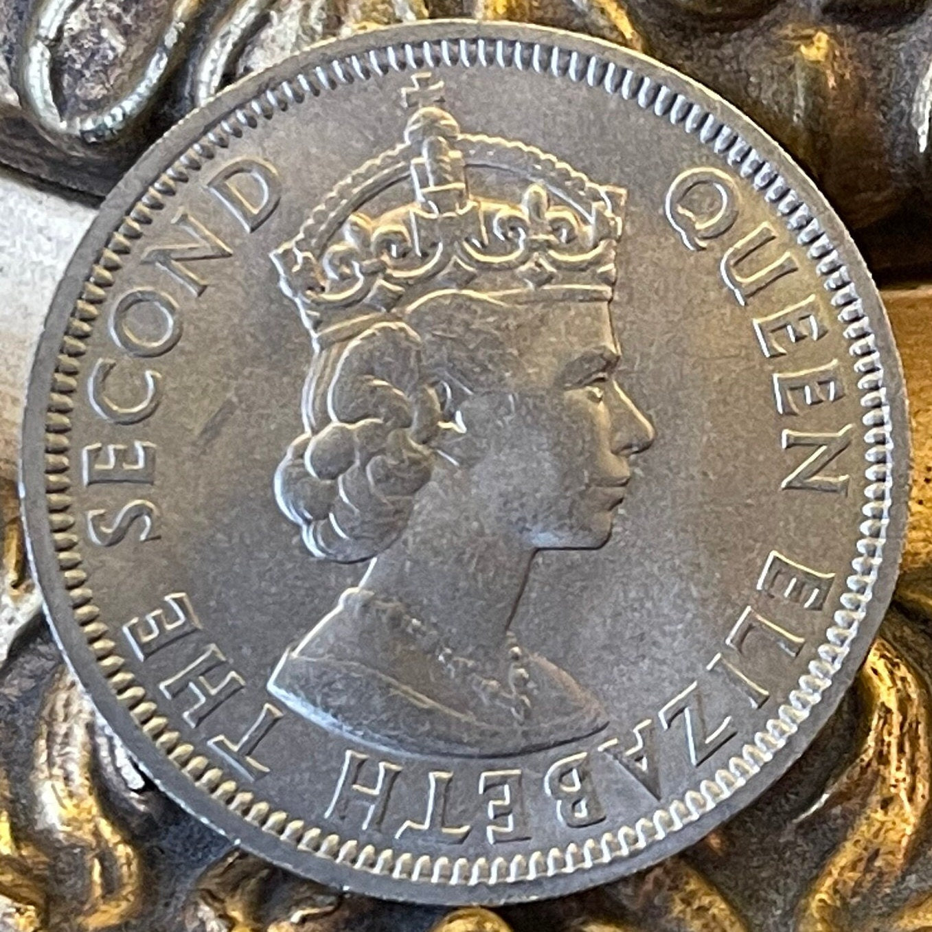 Galley, Palms, Key, Star 1 Rupee Mauritius Authentic Coin Money for Jewelry and Craft Making (Elizabeth II) (Tudor Crown) 1964