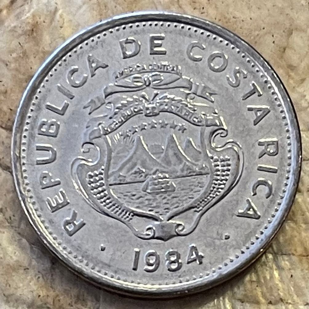 Merchant Ships & Volcanoes 2 Colones Costa Rica Authentic Coin Money for Jewelry and Craft Making