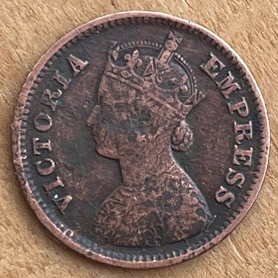 Queen Victoria Empress of India Half Pice British India Authentic Coin Money for Jewelry and Craft Making (British Raj) (Bun Head)