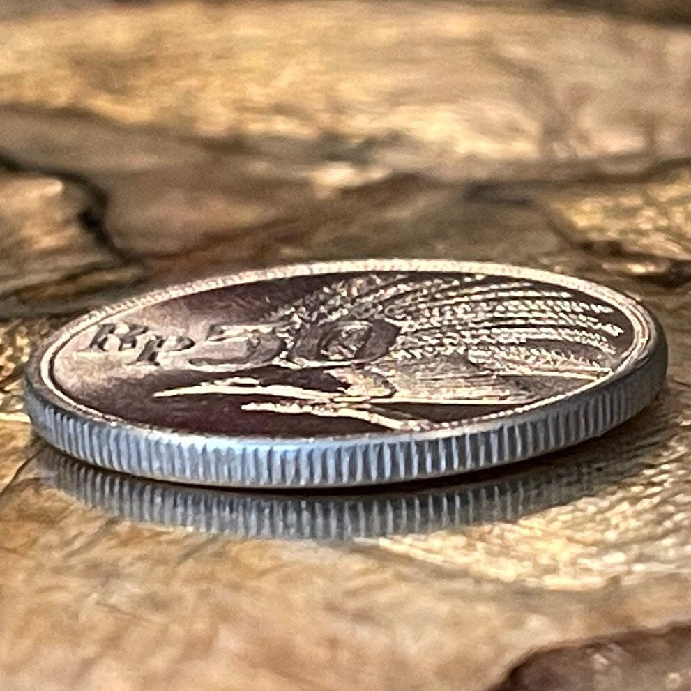 Greater Bird of Paradise 50 Rupiah Indonesia Authentic Coin Money for Jewelry and Craft Making (1971)