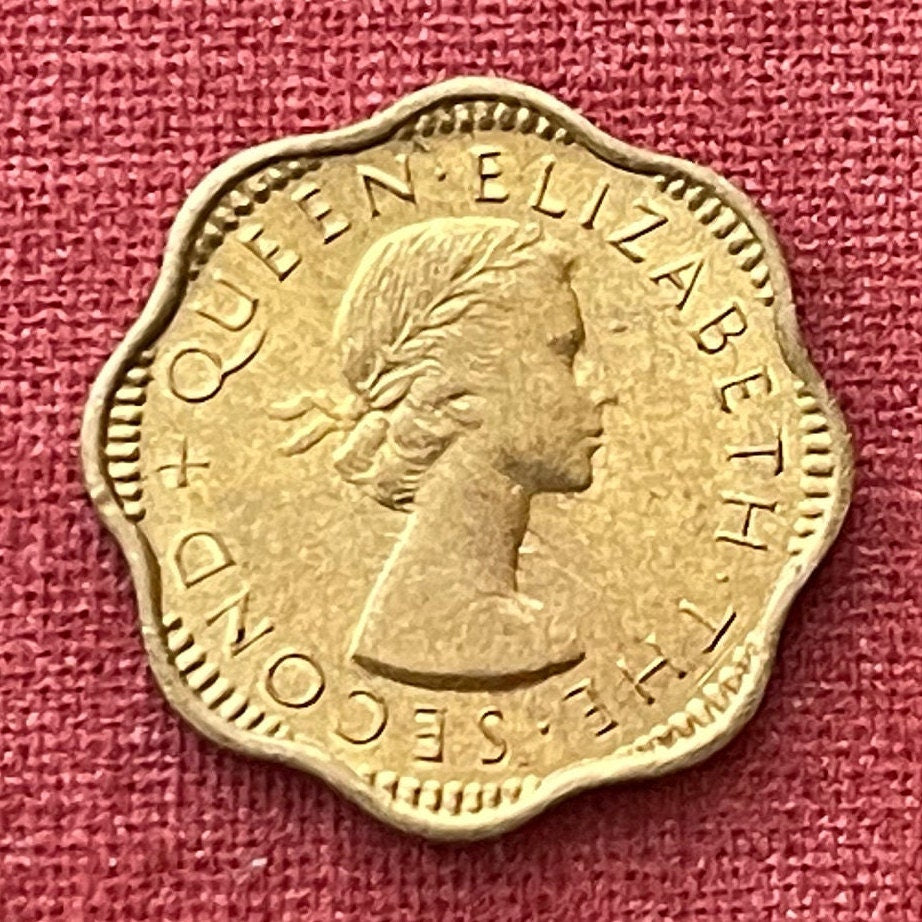 Queen Elizabeth II (Scalloped) 2 Cents Ceylon Authentic Coin Money for Jewelry and Craft Making (Sri Lanka) (First Laureate Bust)