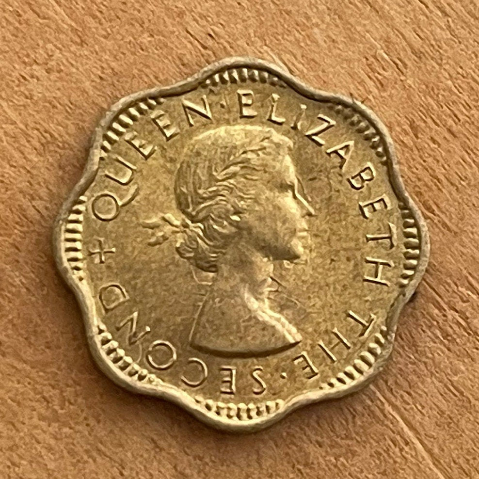 Queen Elizabeth II (Scalloped) 2 Cents Ceylon Authentic Coin Money for Jewelry and Craft Making (Sri Lanka) (First Laureate Bust)