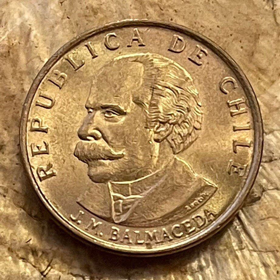 President José Manuel Balmaceda & Condor and Deer 20 Centésimos Chile Authentic Coin Money for Jewelry (By Right or Might) (Suicide)