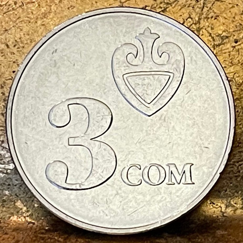 Köökör for Kymyz Mare's-Milk with Tumar Triangle Charm & White Falcon and Tian Shan Mountains 3 Som Kyrgyzstan Authentic Coin (Luck) 2008