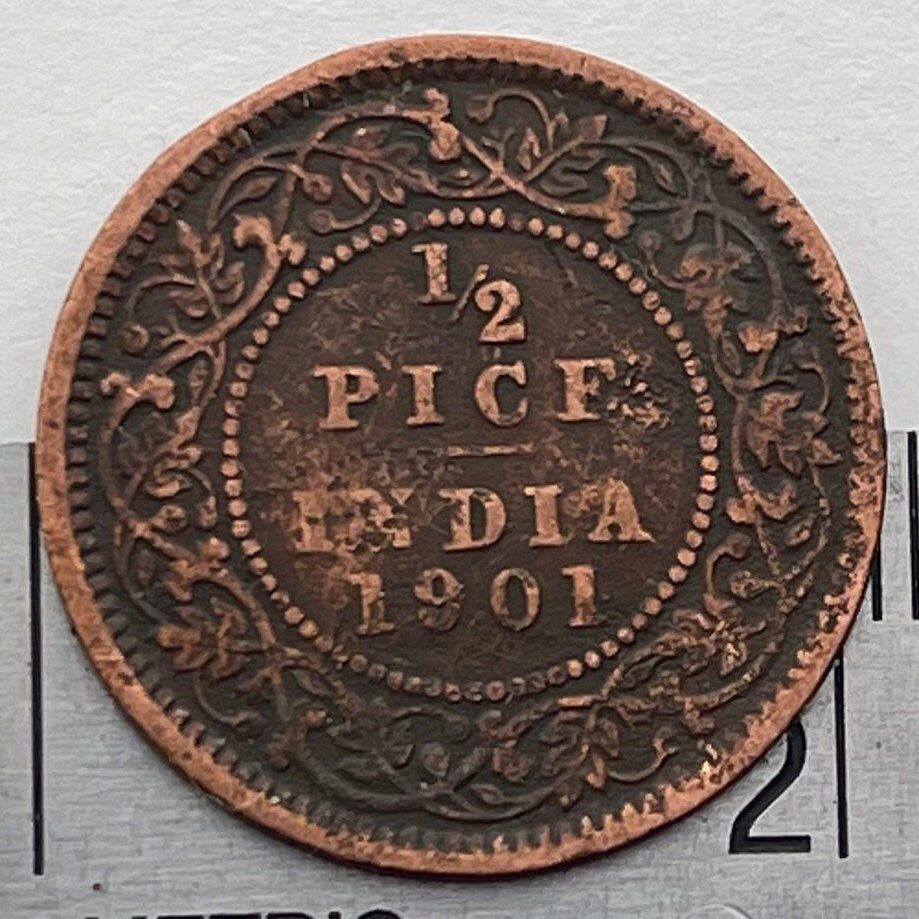Queen Victoria Empress of India Half Pice British India Authentic Coin Money for Jewelry and Craft Making (British Raj) (Bun Head)