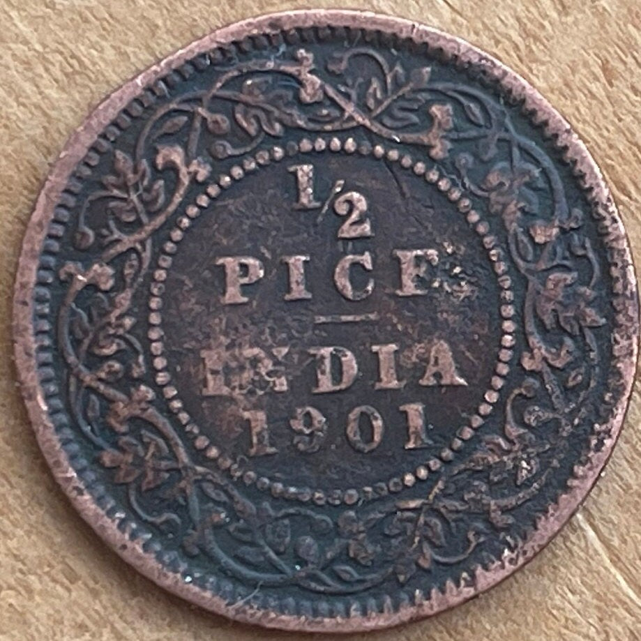 Queen Victoria Empress of India Half Pice British India Authentic Coin Money for Jewelry and Craft Making (British Raj) (Bun Head)