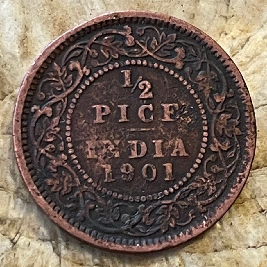Queen Victoria Empress of India Half Pice British India Authentic Coin Money for Jewelry and Craft Making (British Raj) (Bun Head)