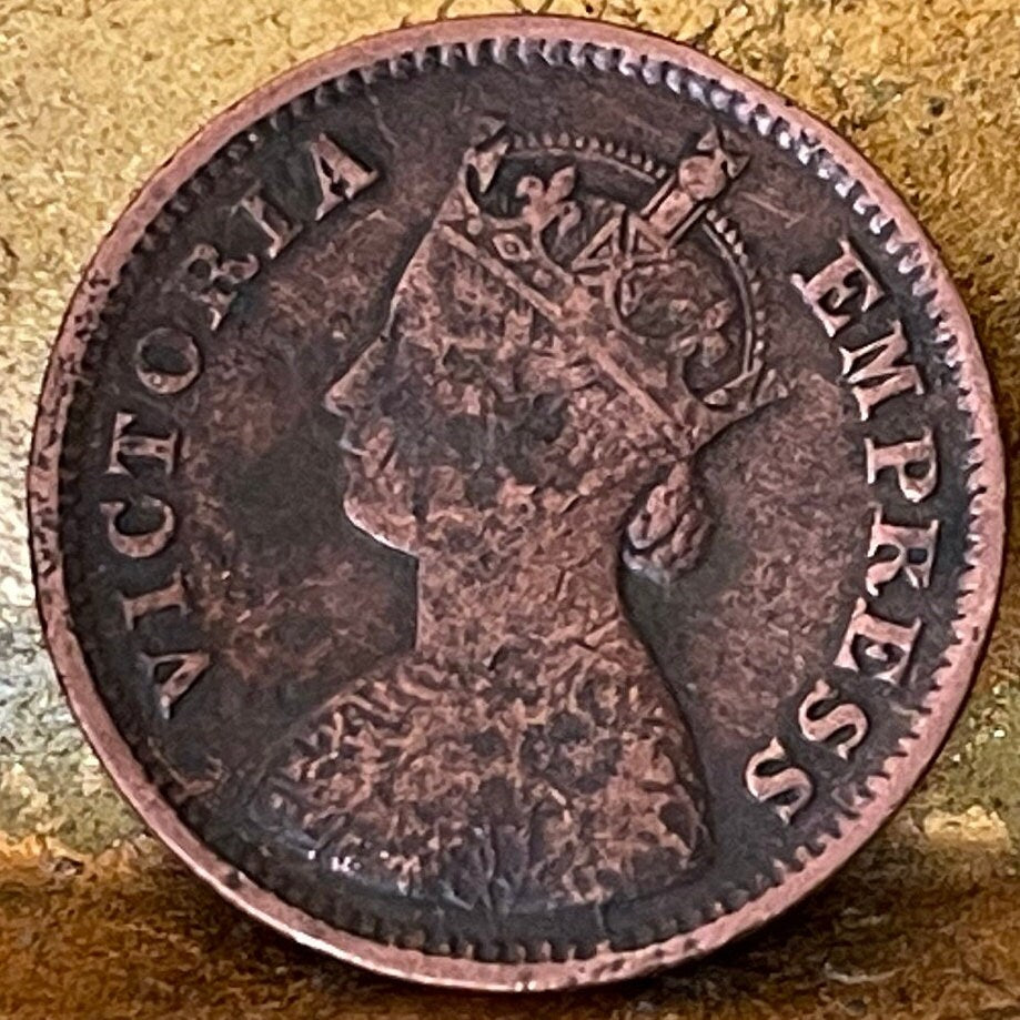 Queen Victoria Empress of India Half Pice British India Authentic Coin Money for Jewelry and Craft Making (British Raj) (Bun Head)