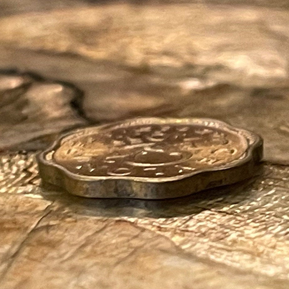 Queen Elizabeth II (Scalloped) 2 Cents Ceylon Authentic Coin Money for Jewelry and Craft Making (Sri Lanka) (First Laureate Bust)