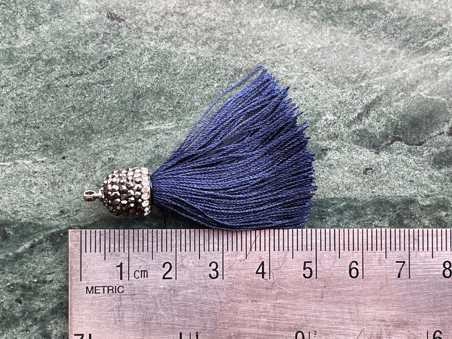 Midnight Blue Silk Tassel with Crystal Pavé Cap - Single Tassel or Earrings - rhinestone accent; jewelry, accessory