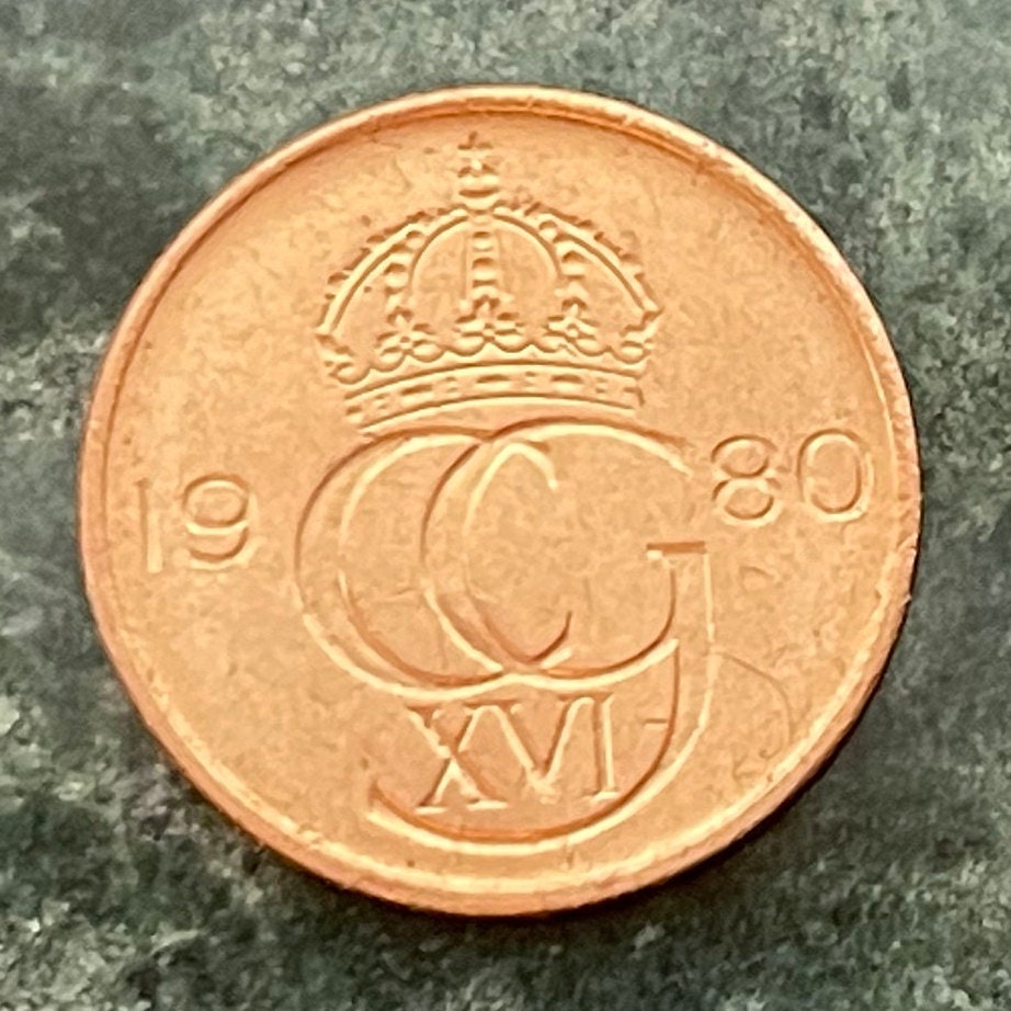 King Carl XVI Gustaf Crown 5 Öre Sweden Authentic Coin Money for Jewelry and Craft Making (Incised) (Number 5)