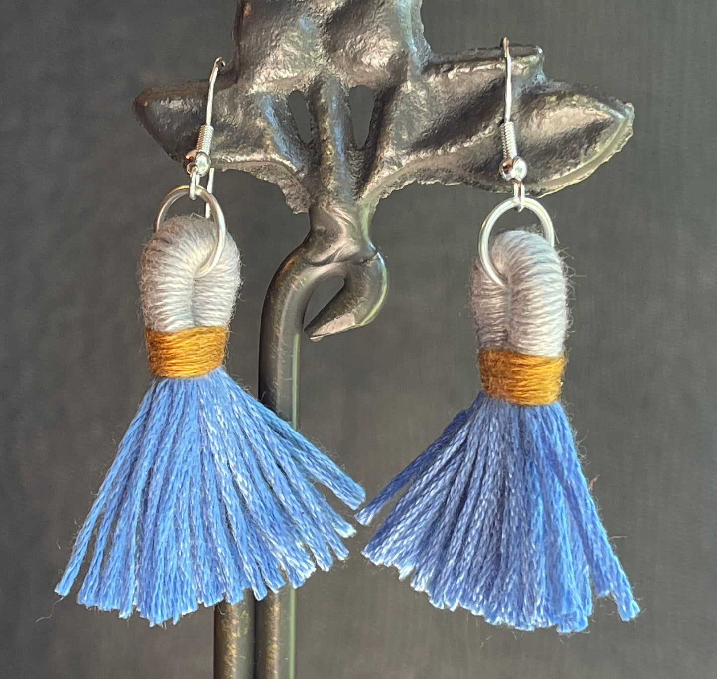 Color Block Cotton Tassels; single color set; multicolor set; add jumpring; earrings-black,blue,brown,gold,gray,pink,purple,slate,white