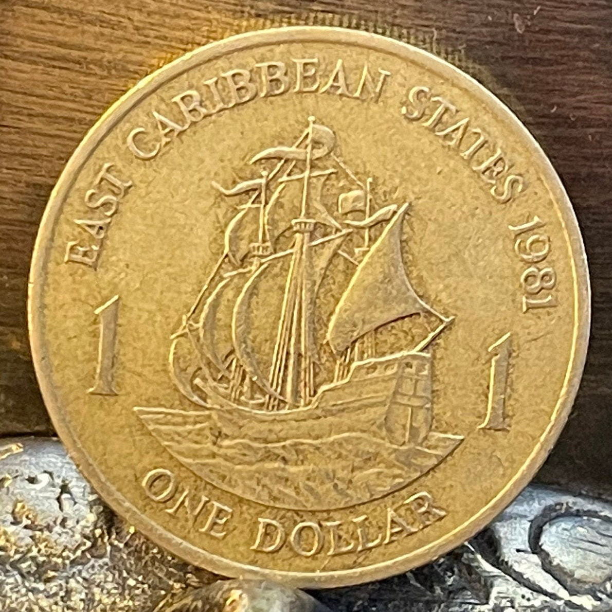 Golden Hind Galleon of Sir Francis Drake 1 Dollar East Caribbean States Authentic Coin Money for Jewelry and Crafts (CONDITION: VERY FINE)