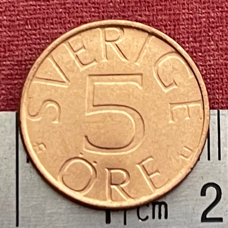 King Carl XVI Gustaf Crown 5 Öre Sweden Authentic Coin Money for Jewelry and Craft Making (Incised) (Number 5)