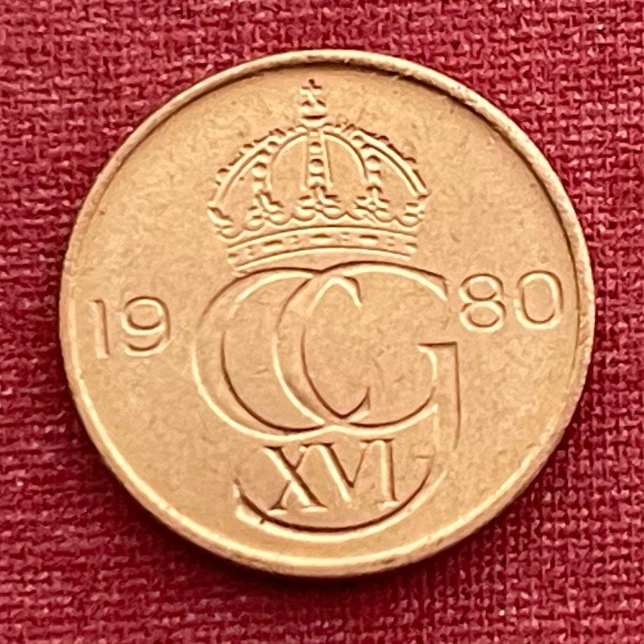 King Carl XVI Gustaf Crown 5 Öre Sweden Authentic Coin Money for Jewelry and Craft Making (Incised) (Number 5)