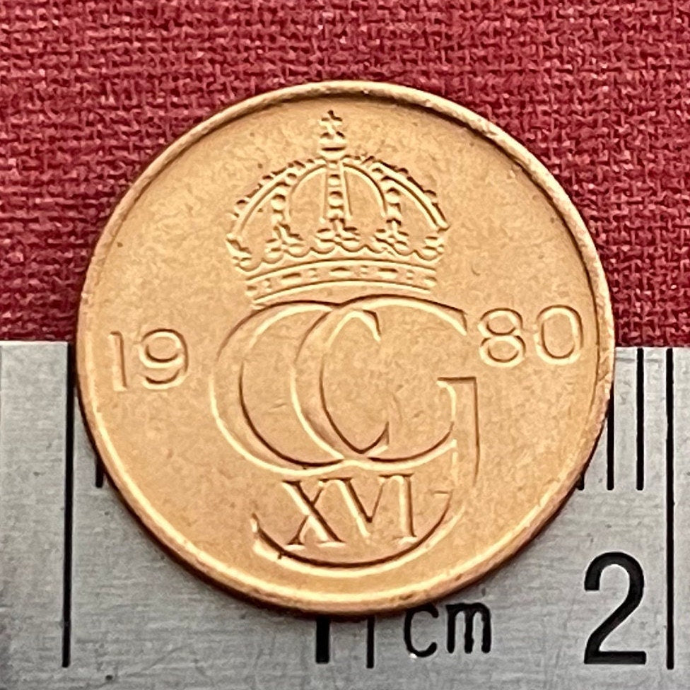 King Carl XVI Gustaf Crown 5 Öre Sweden Authentic Coin Money for Jewelry and Craft Making (Incised) (Number 5)