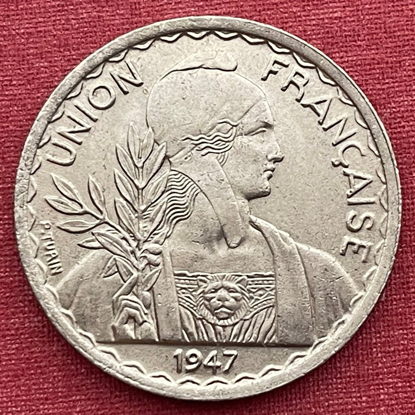 Marianne with Lion's Head Bodice & Rice Stalks French Indochina 1 Piastre Authentic Coin Money for Jewelry (Phrygian Cap) (France) (Vietnam)