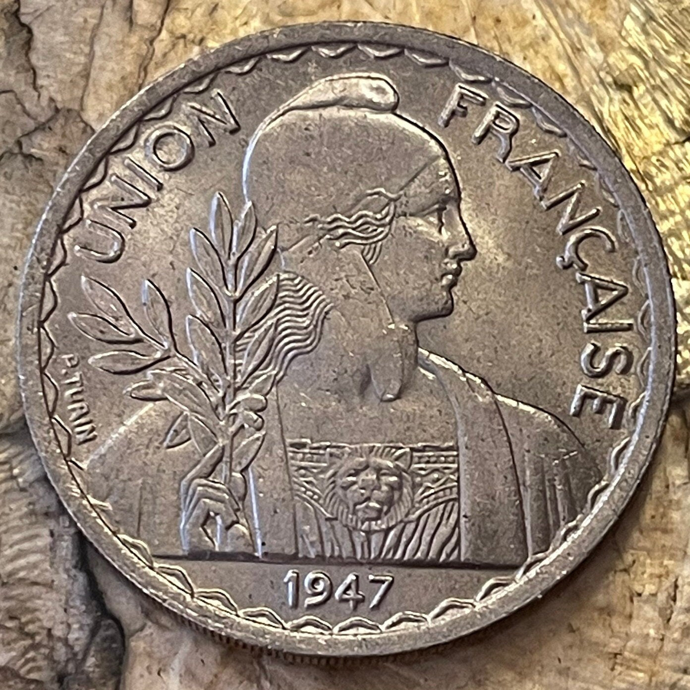 Marianne with Lion's Head Bodice & Rice Stalks French Indochina 1 Piastre Authentic Coin Money for Jewelry (Phrygian Cap) (France) (Vietnam)