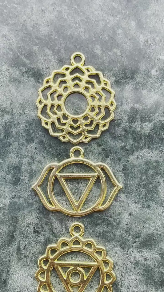 Chakra Charm, Pendant, Set, Ball Chain Necklace – gold-plated, silver-plated – crown, third eye, throat, heart, solar plexus, sacrum, root