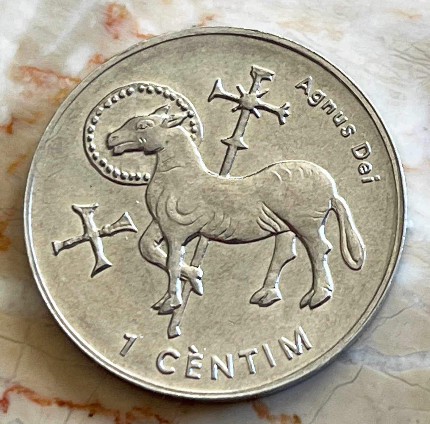 Agnus Dei Lamb of God Andorra 1 Centim Authentic Coin Money for Jewelry and Craft Making 2002