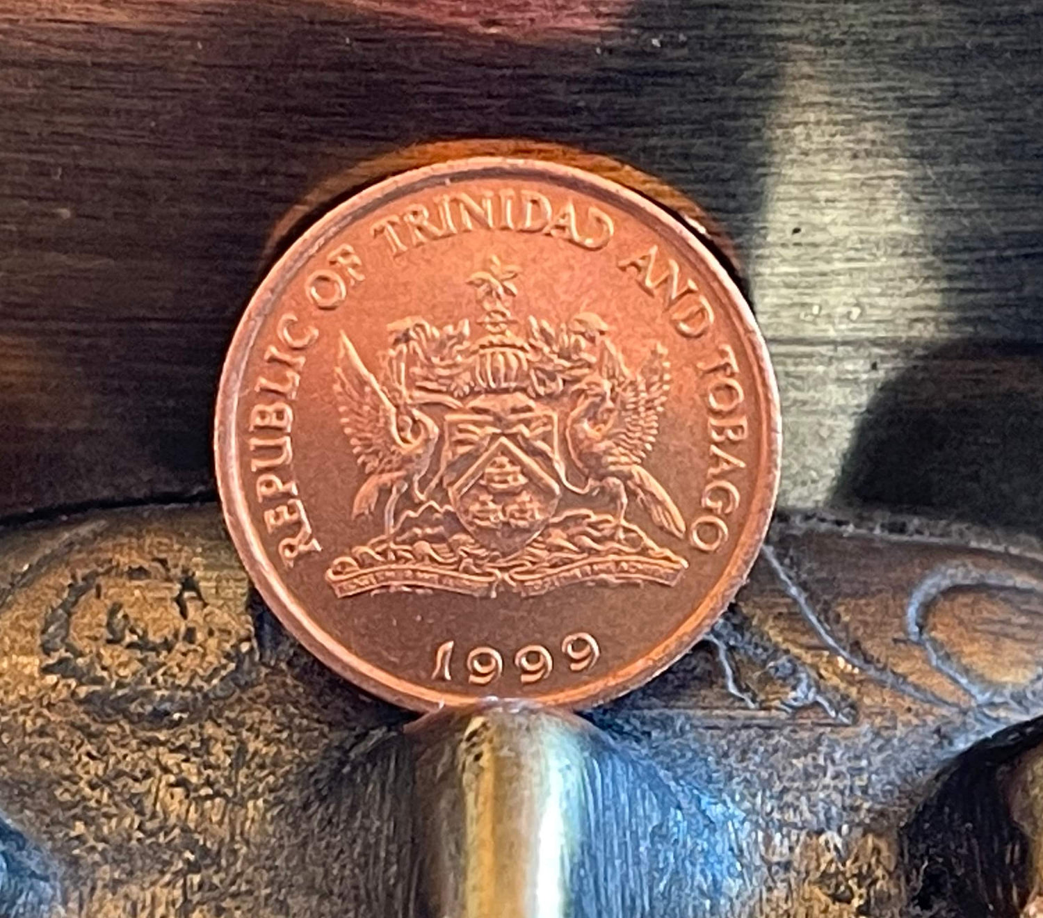 Hummingbird in flight Trinidad Tobago  One Cent Authentic copper Coin - Money for Jewelry and Craft Making - drilled coin - Coin charm