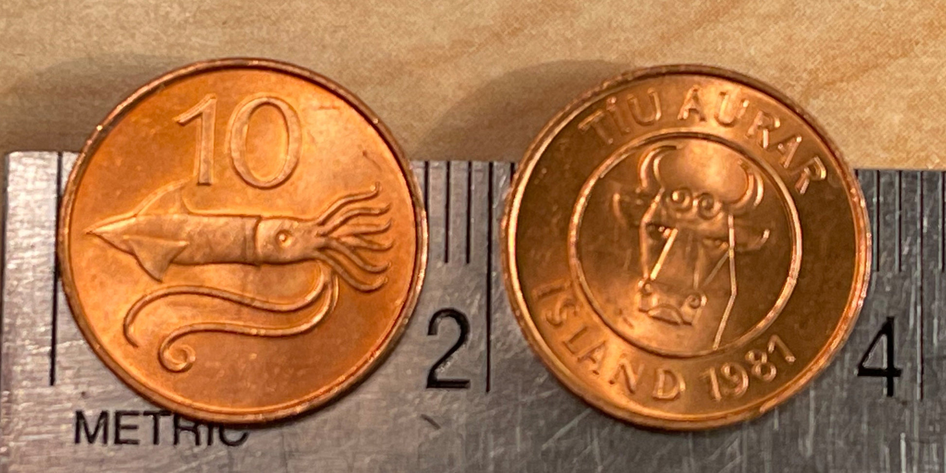 Bull & Squid Iceland Authentic Coin 10 Aurar for Jewelry and Crafting