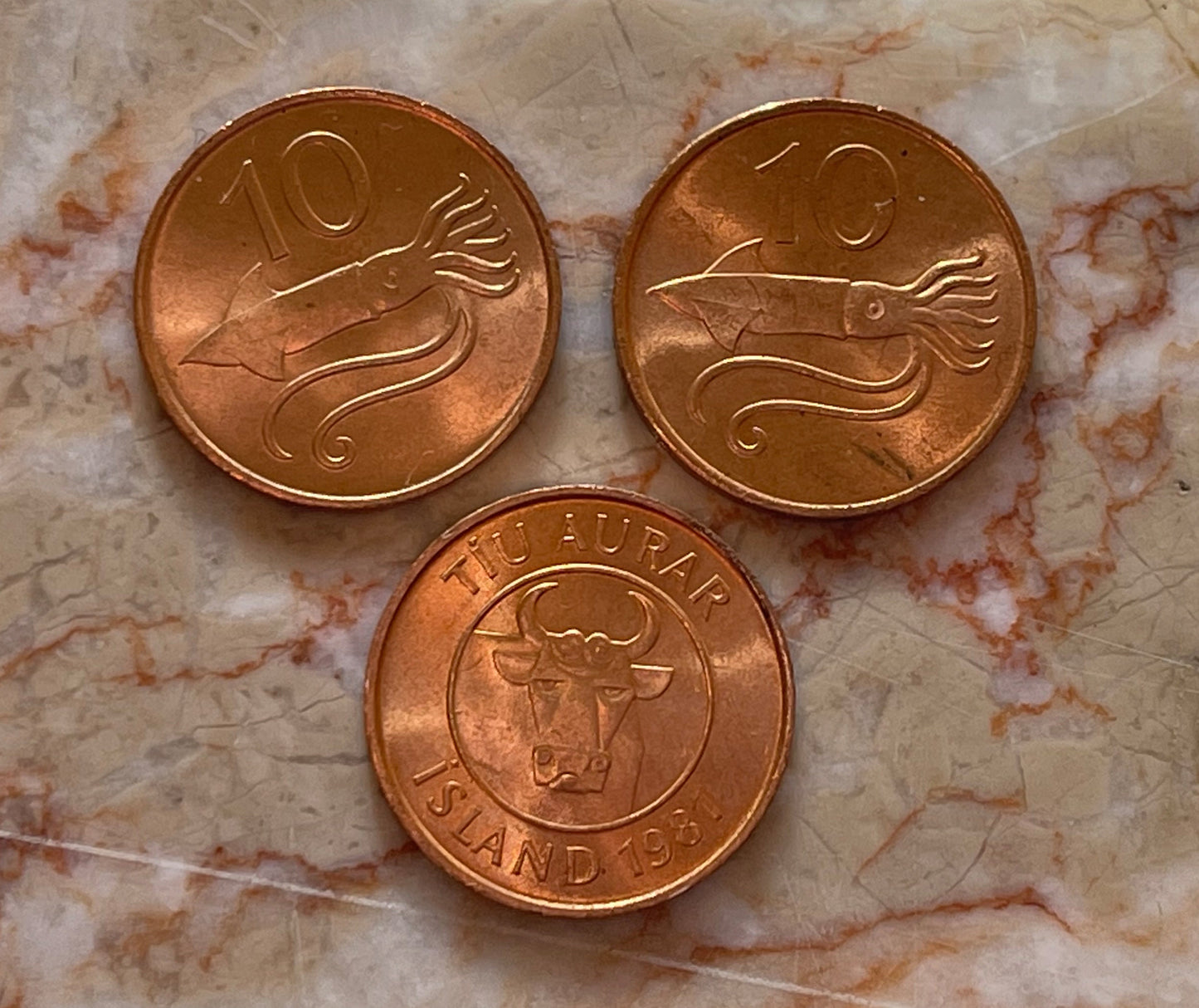 Bull & Squid Iceland Authentic Coin 10 Aurar for Jewelry and Crafting
