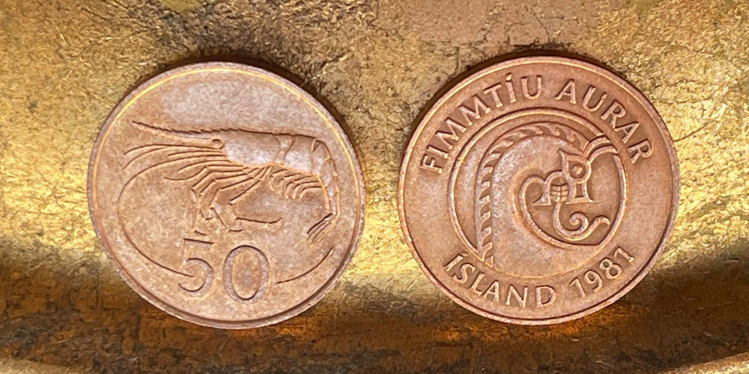 Dragon & Shrimp Icelandic Authentic Coin Money 50 Aurar for Jewelry and Craft Making