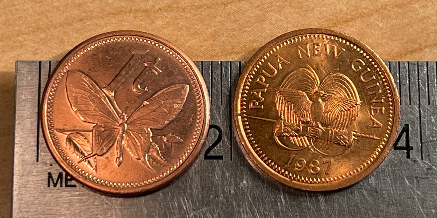 World's Biggest Butterfly - Birdwing - & Bird of Paradise - Papua New Guinea Authentic Coin - 1 Toea - Money for Jewelry and Craft Making
