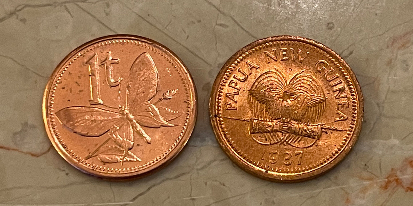 World's Biggest Butterfly - Birdwing - & Bird of Paradise - Papua New Guinea Authentic Coin - 1 Toea - Money for Jewelry and Craft Making