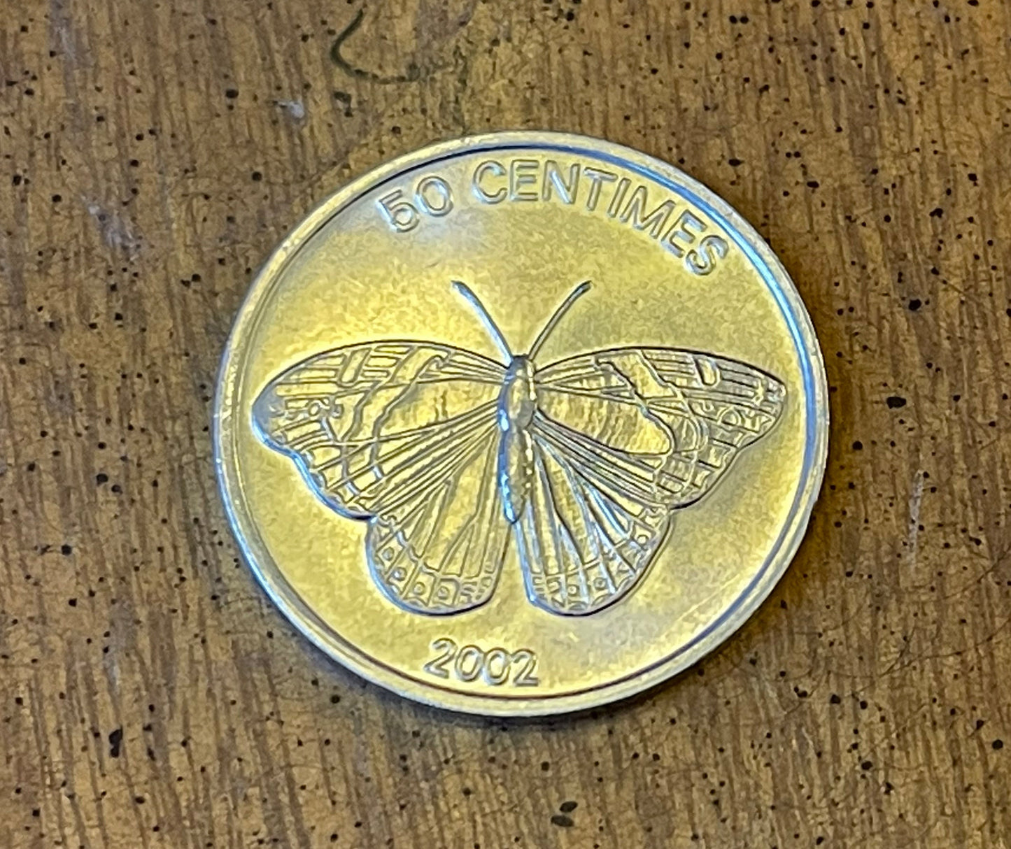 Lion & Butterfly 50 Centimes Democratic Republic of Congo Authentic Coin Money for Jewelry and Craft Making