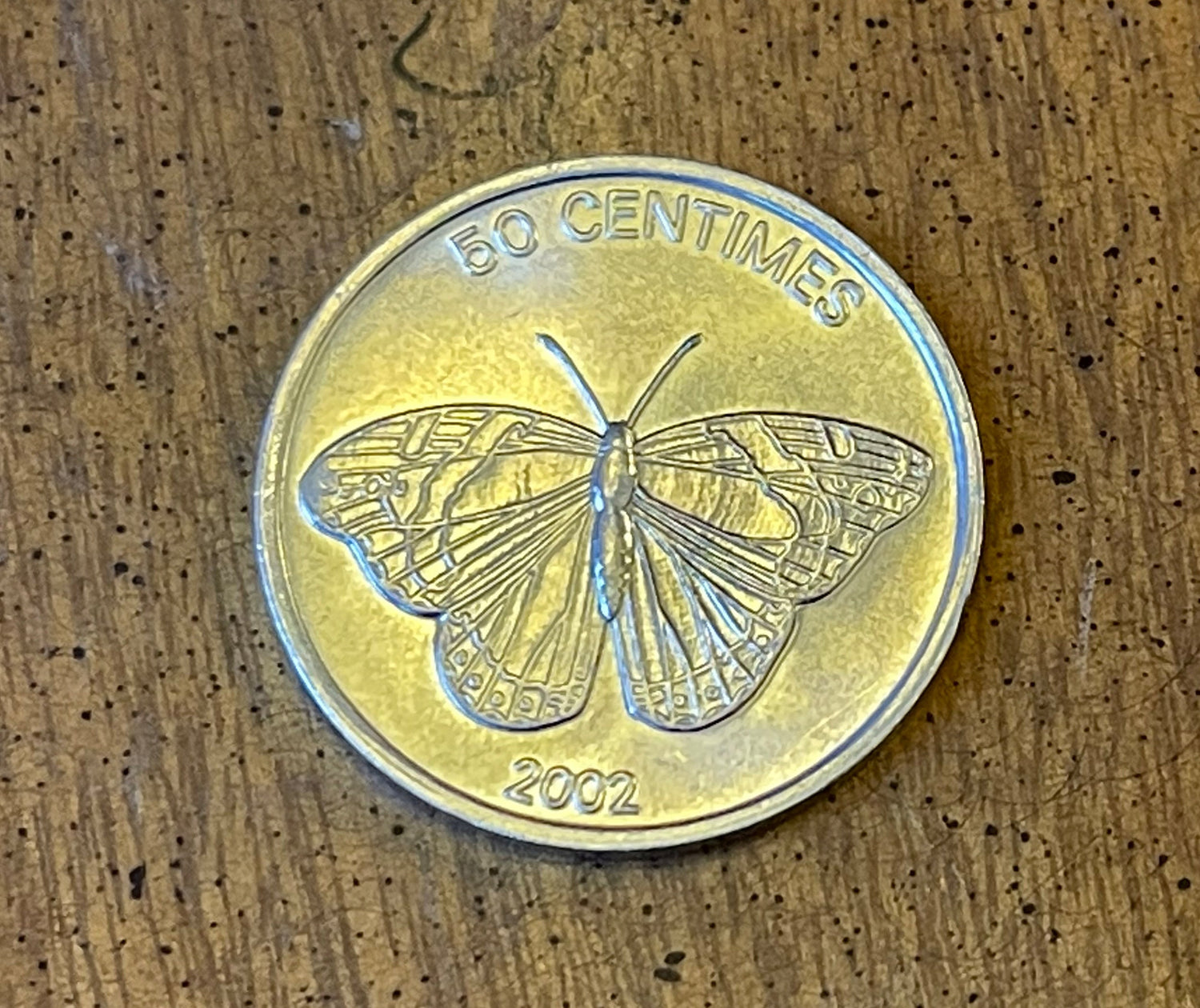 Butterfly & Lion 50 Centimes Democratic Republic of Congo Authentic Coin Money for Jewelry and Craft Making