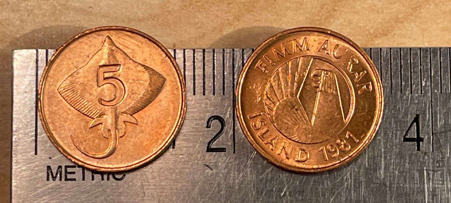 Gammur Eagle & Skate Fish Icelandic Authentic Coin Money 5 Aurar for Jewelry and Craft Making