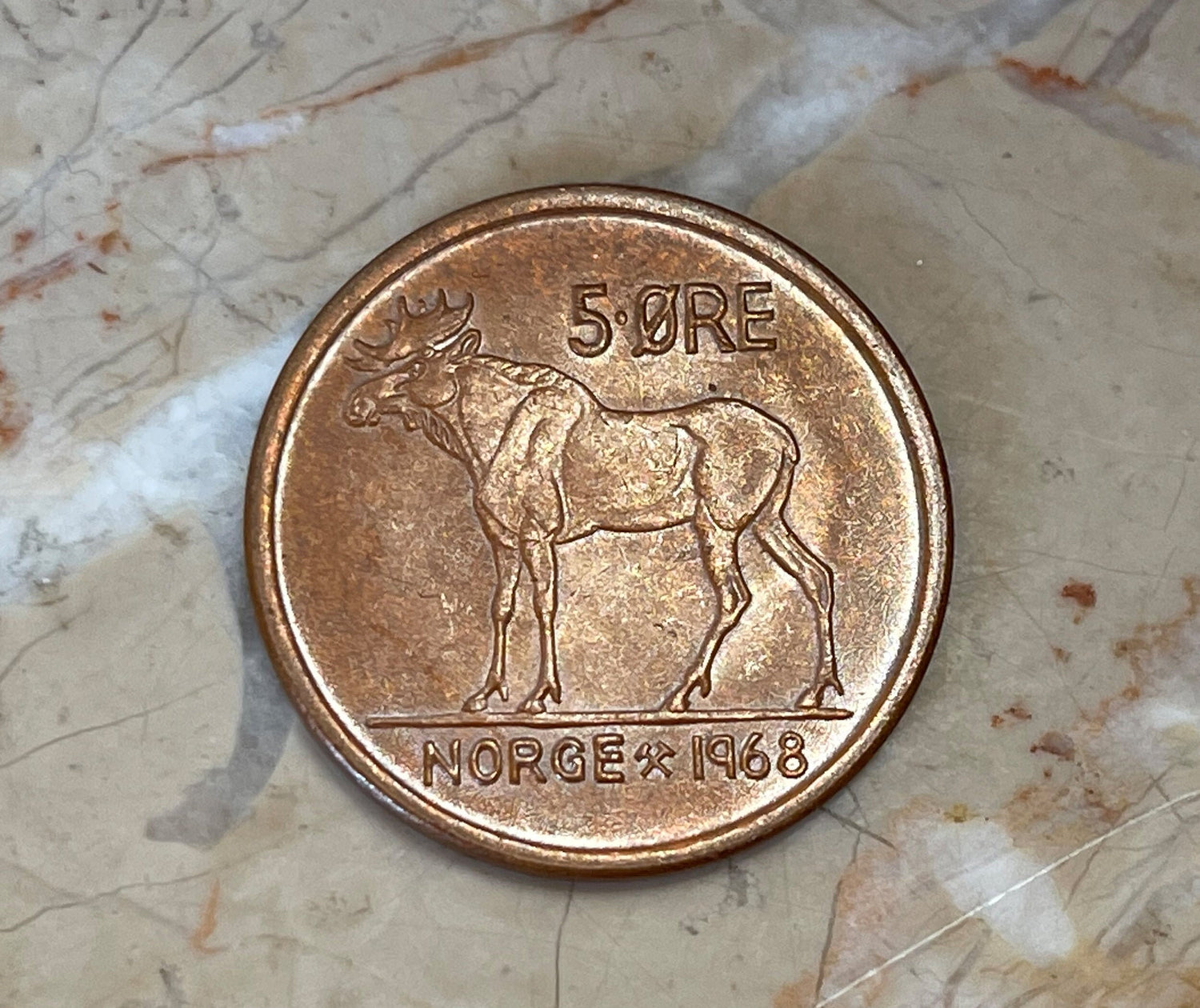 Eurasian Elk & Norway King Olav Authentic Coin Money 5 Øre for Jewelry and Craft Making