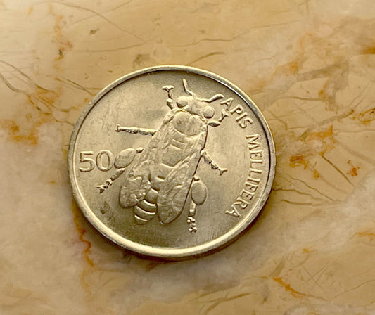 Honey Bee Slovenian Authentic Coin Money 50 Stotinov for Jewelry and Craft Making