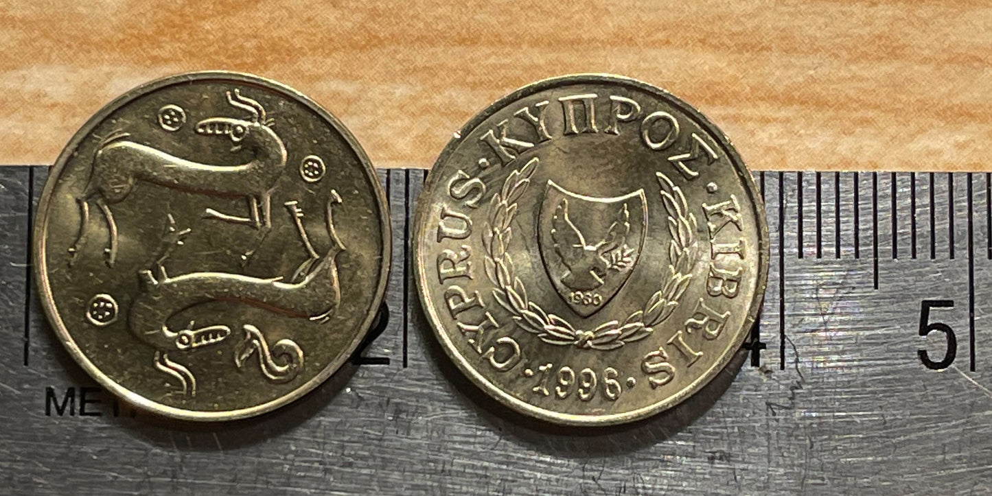 Two Heraldic Goats Cyprus Authentic Coin Money 2 Cents for Jewelry and Craft Making (Capricorn)