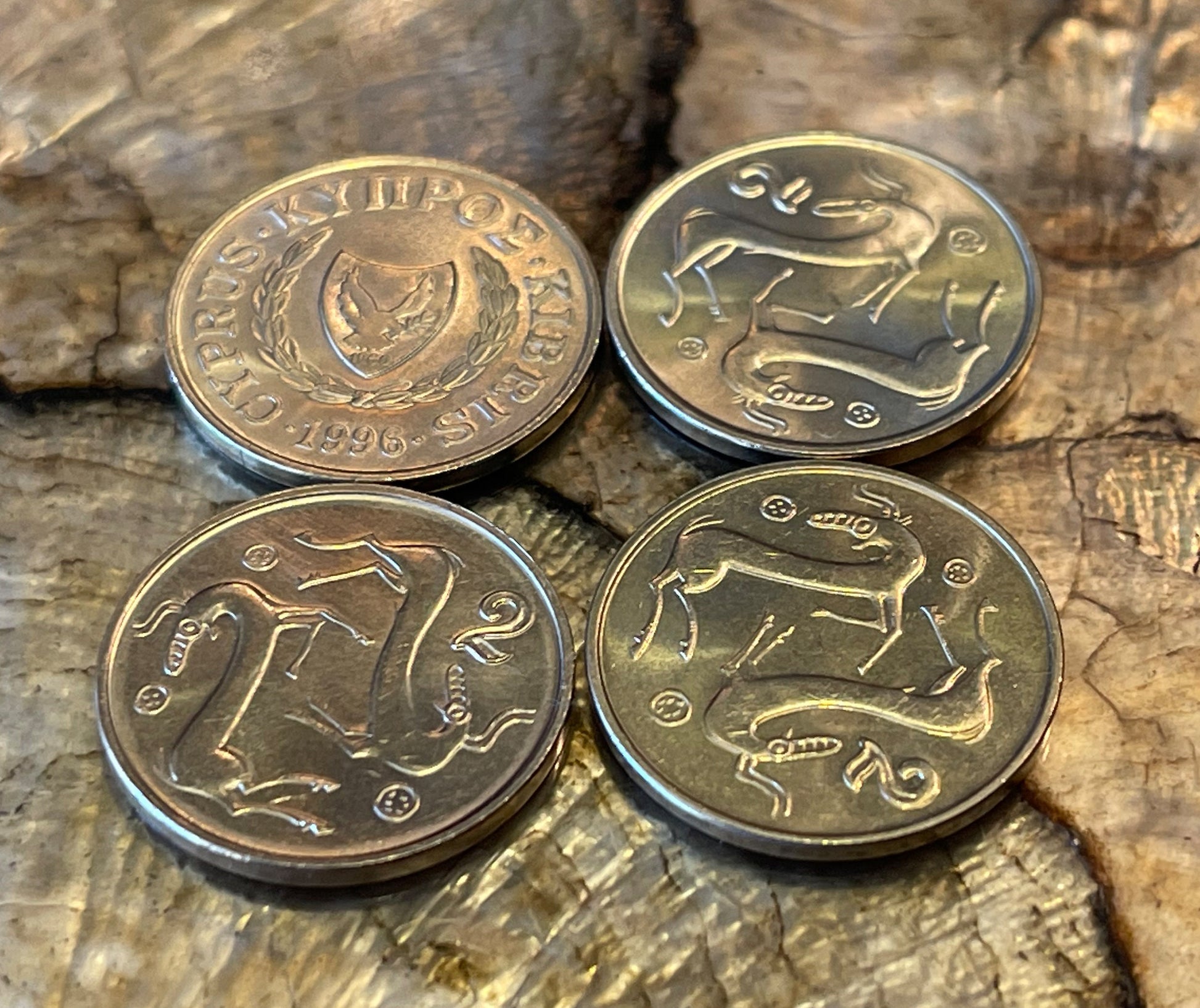 Two Heraldic Goats Cyprus Authentic Coin Money 2 Cents for Jewelry and Craft Making (Capricorn)