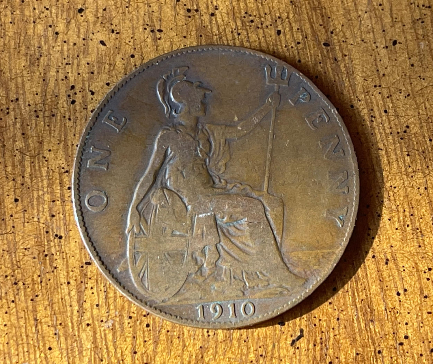 Britannia with Trident & King Edward VII Great Britain 1 Penny Authentic Coin Money Cent for Jewelry: Condition Only FAIR