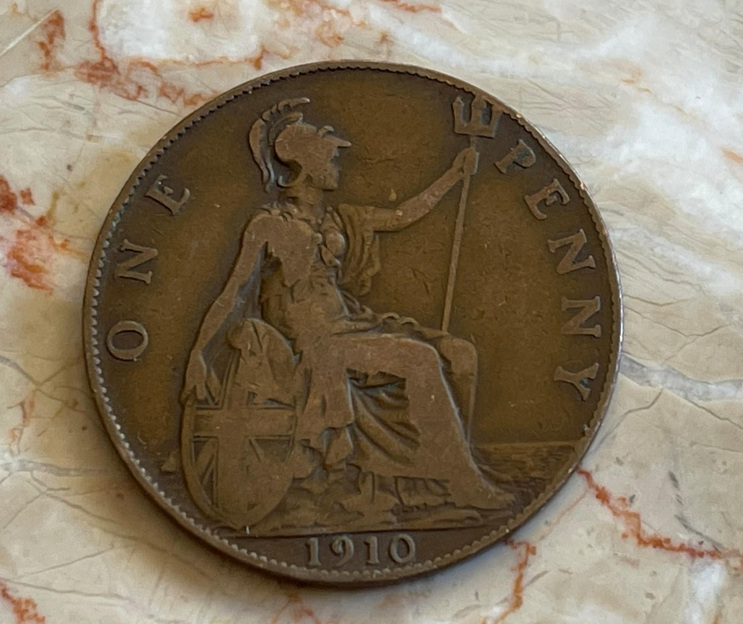 Britannia with Trident & King Edward VII Great Britain 1 Penny Authentic Coin Money Cent for Jewelry: Condition Only FAIR
