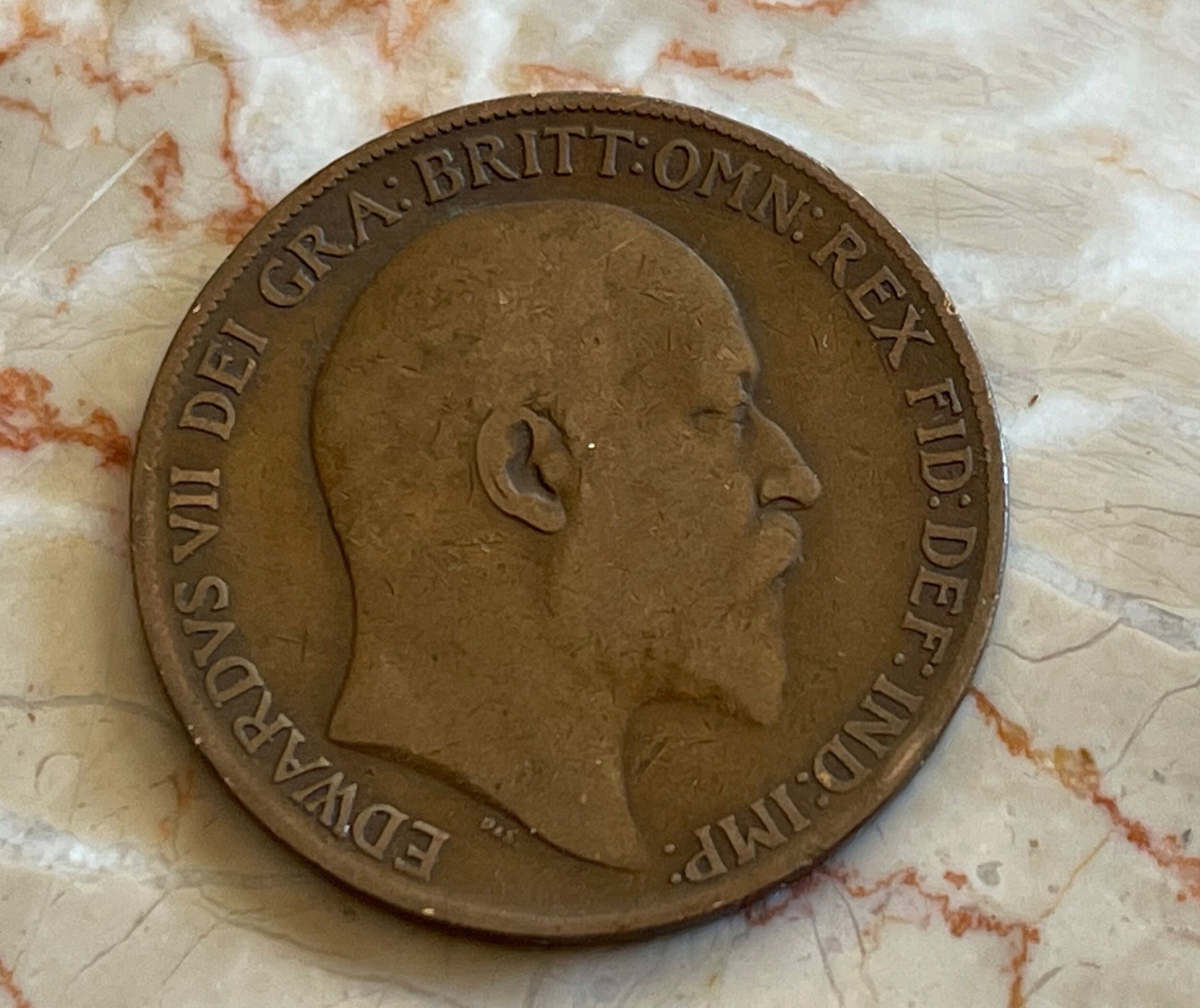 Britannia with Trident & King Edward VII Great Britain 1 Penny Authentic Coin Money Cent for Jewelry: Condition Only FAIR