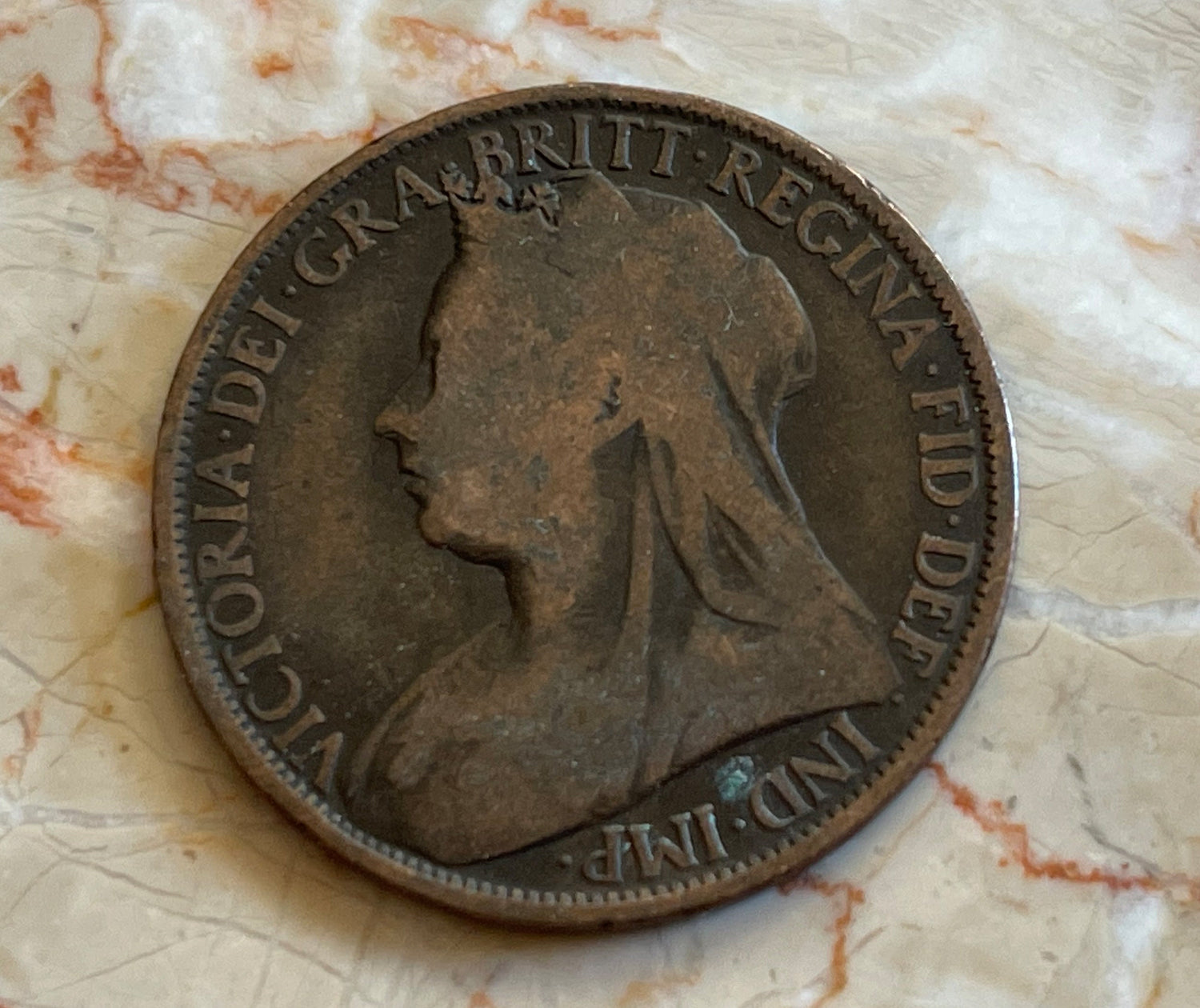 Queen Victoria (3rd Portrait) & Britannia Great Britain 1 Penny Authentic Coin Money Cent for Jewelry -- Condition is Only FAIR