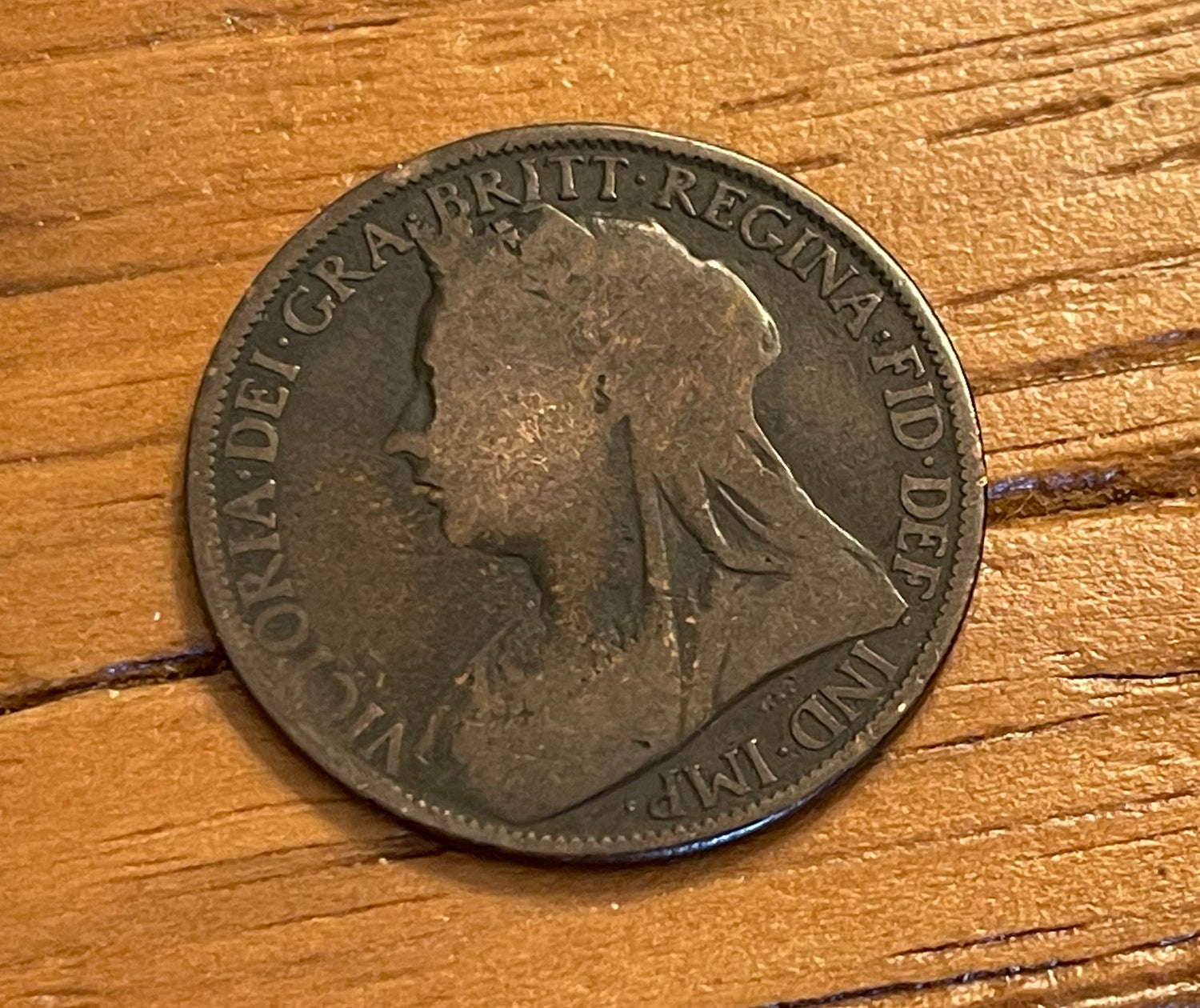 Queen Victoria (3rd Portrait) & Britannia Great Britain 1 Penny Authentic Coin Money Cent for Jewelry -- Condition is Only FAIR