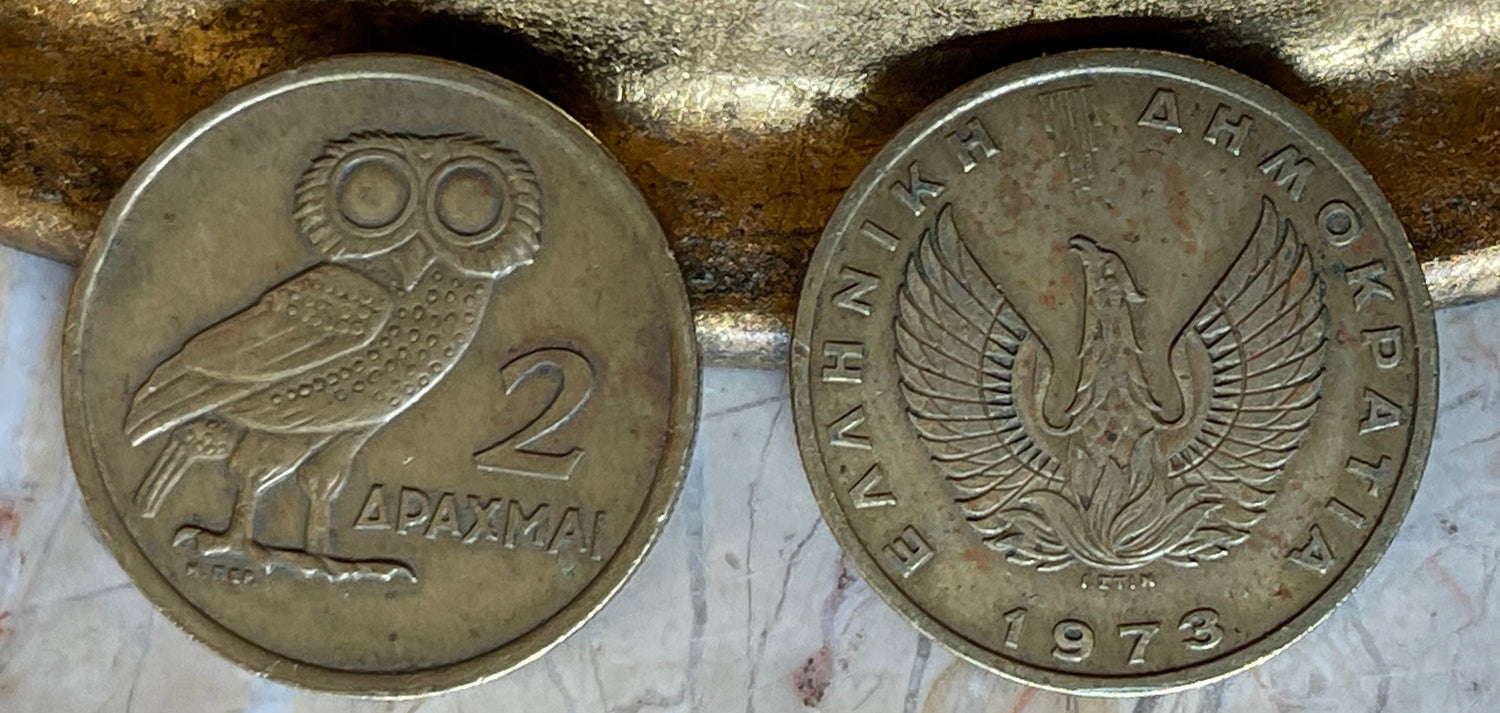 Owl of Athena & Phoenix Greek Authentic Coin Money 2 Drachmai for Jewelry and Craft Making