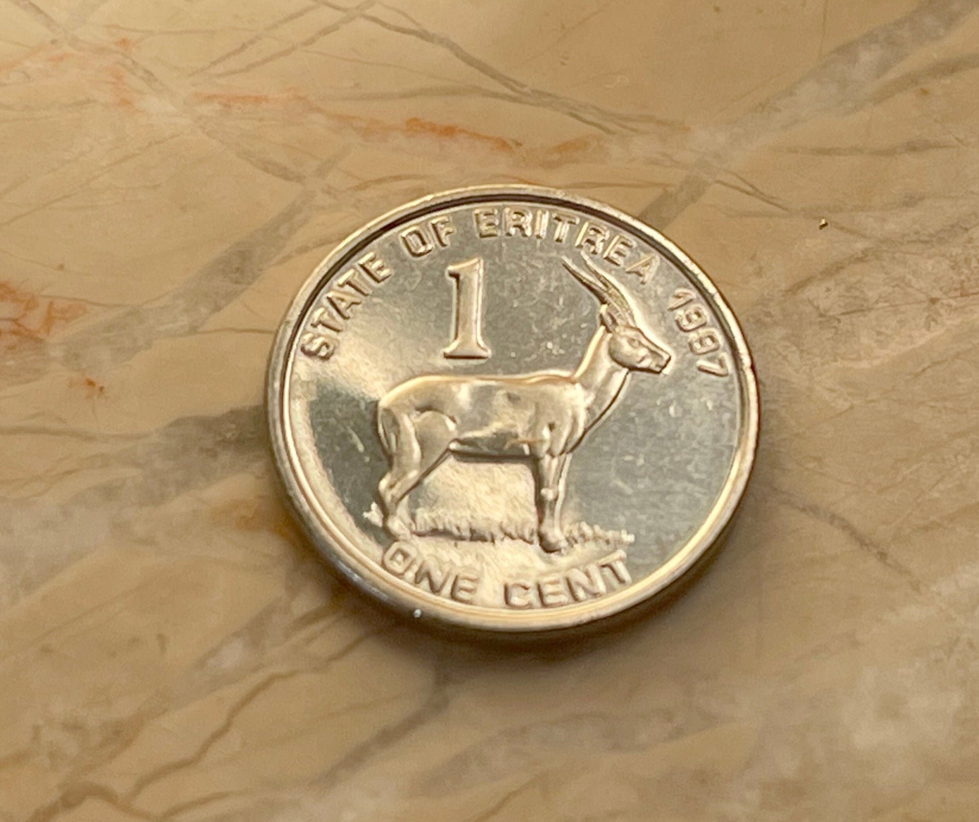 Red-Fronted Gazelle & Liberty Equality Justice Penny Eritrea Authentic Coin Money for Jewelry and Craft Making