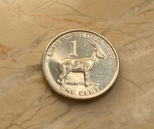 Red-Fronted Gazelle & Liberty Equality Justice Penny Eritrea Authentic Coin Money for Jewelry and Craft Making