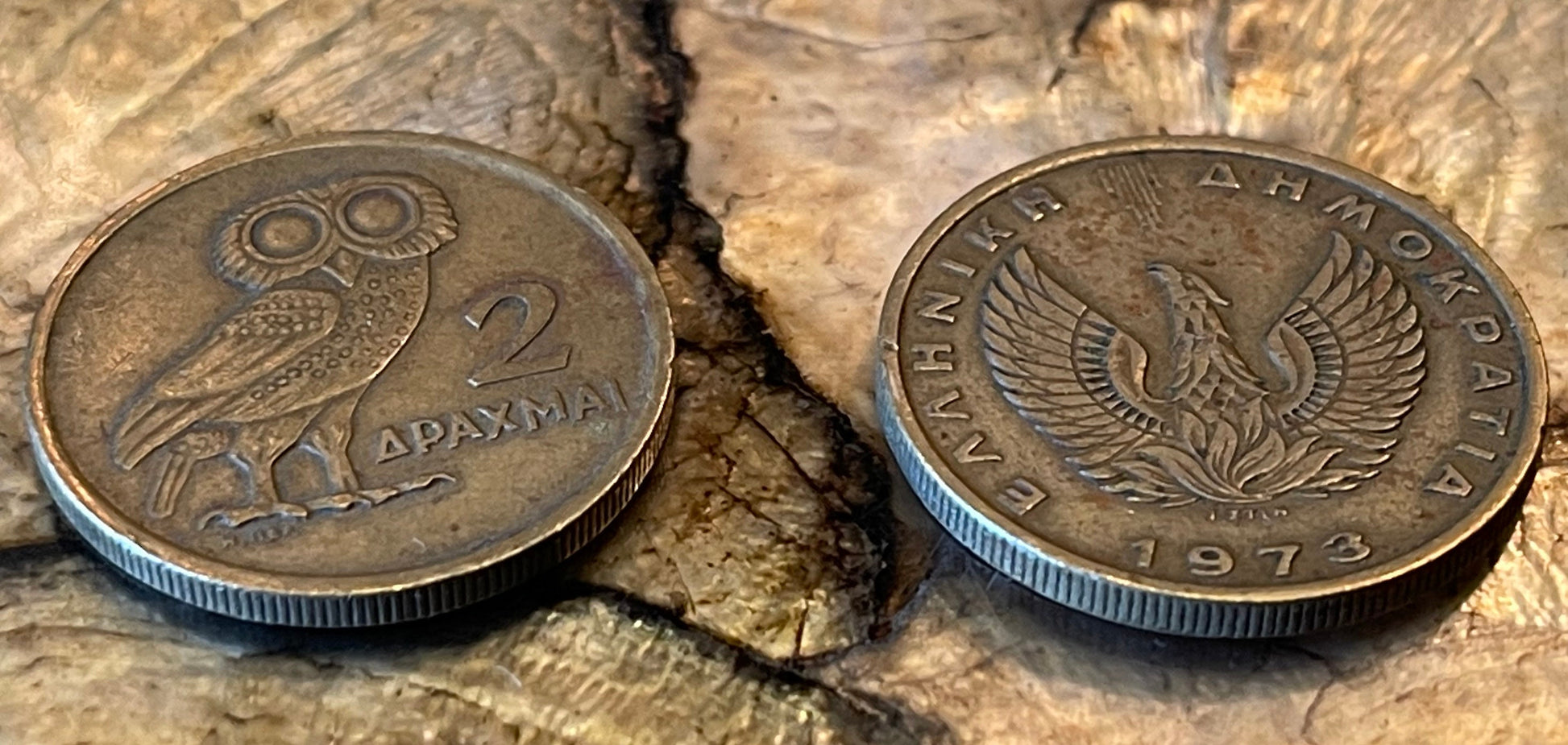 Owl of Athena & Phoenix Greek Authentic Coin Money 2 Drachmai for Jewelry and Craft Making