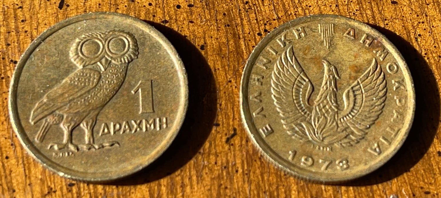 Owl of Athena & Phoenix Greek Authentic Coin Money 1 Drachma for Jewelry and Craft Making