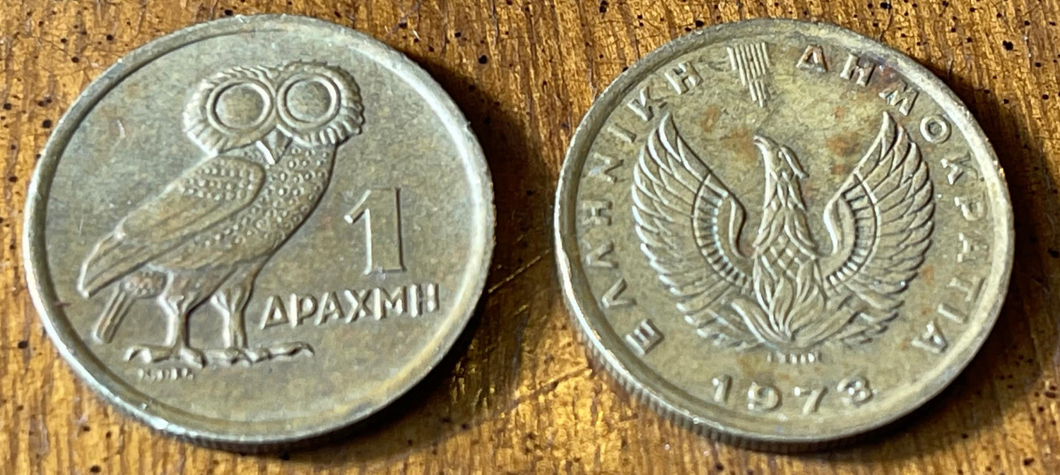Owl of Athena & Phoenix Greek Authentic Coin Money 1 Drachma for Jewelry and Craft Making
