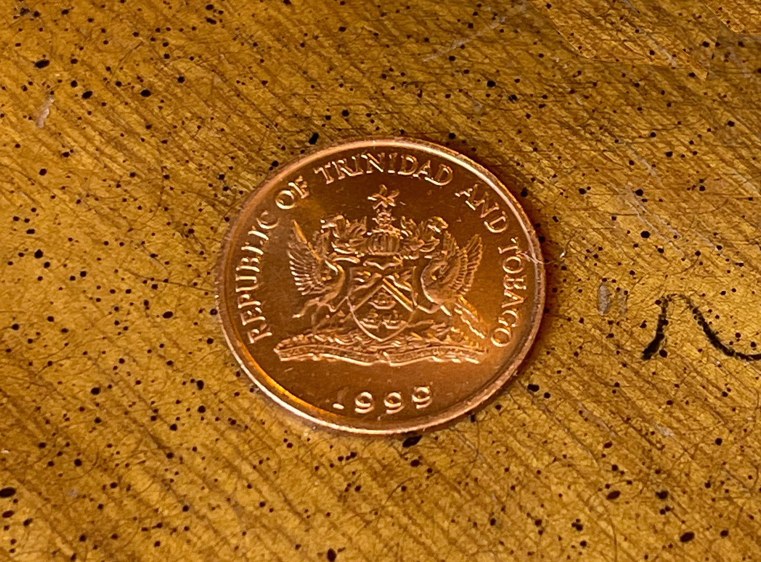 Hummingbird in flight Trinidad Tobago  One Cent Authentic copper Coin - Money for Jewelry and Craft Making - drilled coin - Coin charm