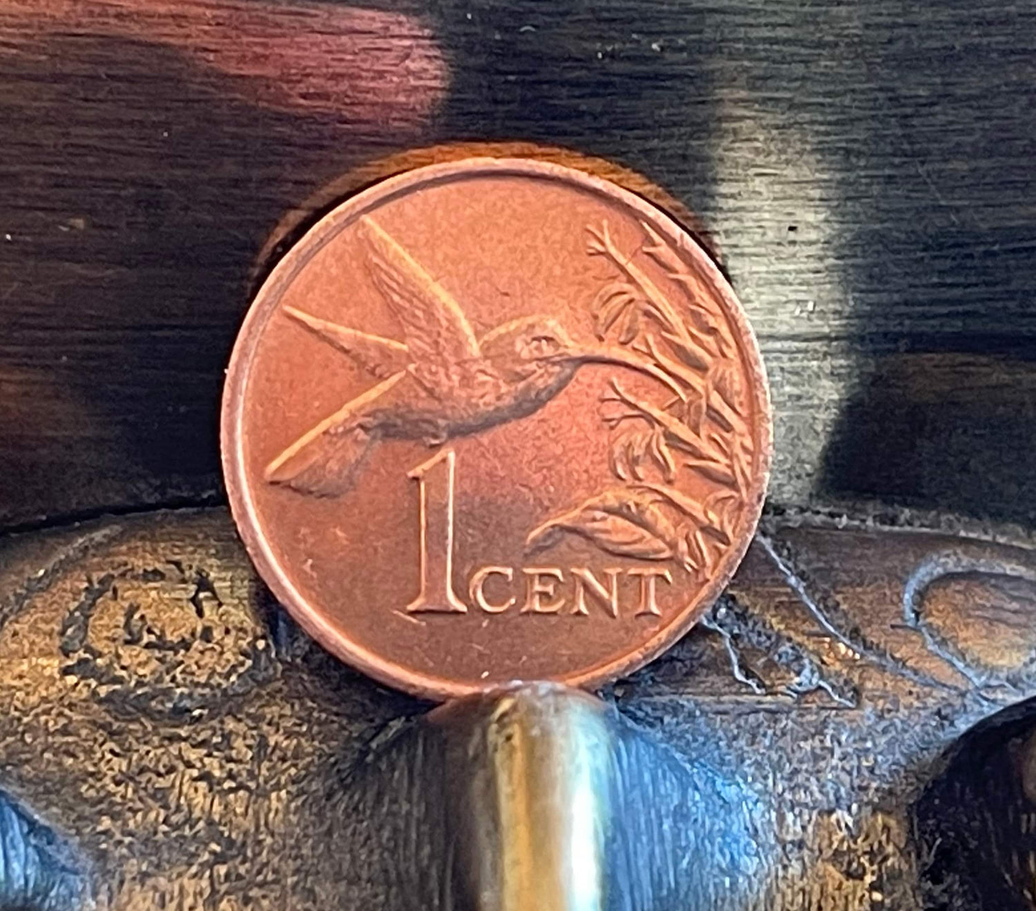 Hummingbird in flight Trinidad Tobago  One Cent Authentic copper Coin - Money for Jewelry and Craft Making - drilled coin - Coin charm